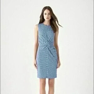 Country Road Blue Geometric Sheath Mini Dress AU XS Knot Front
